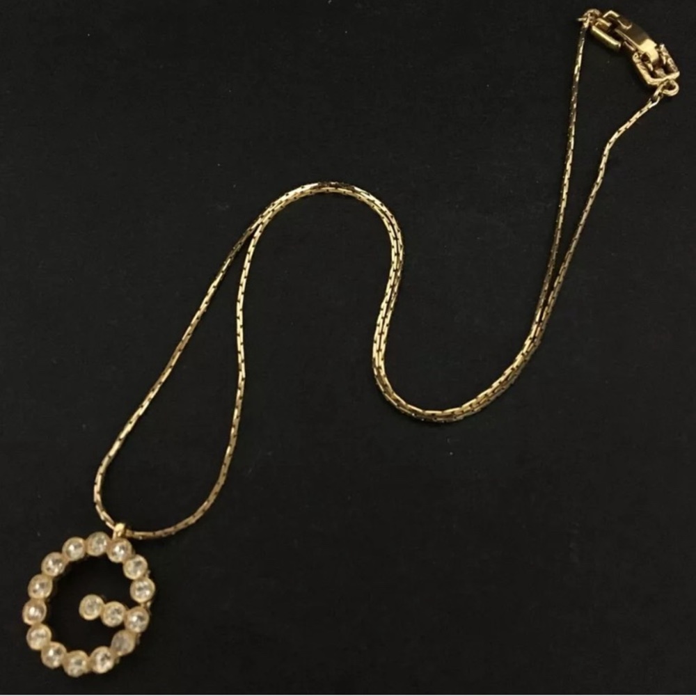 Givenchy G logo Rhinestones Necklace Gold Plated #13